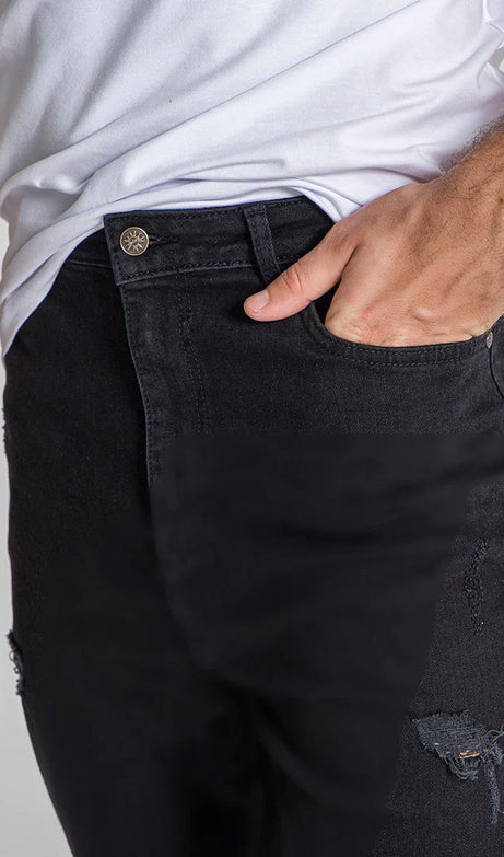 Black Ripped Carrot Leg Jeans