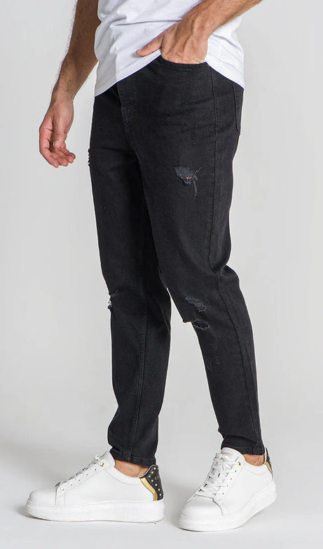 Black Ripped Carrot Leg Jeans