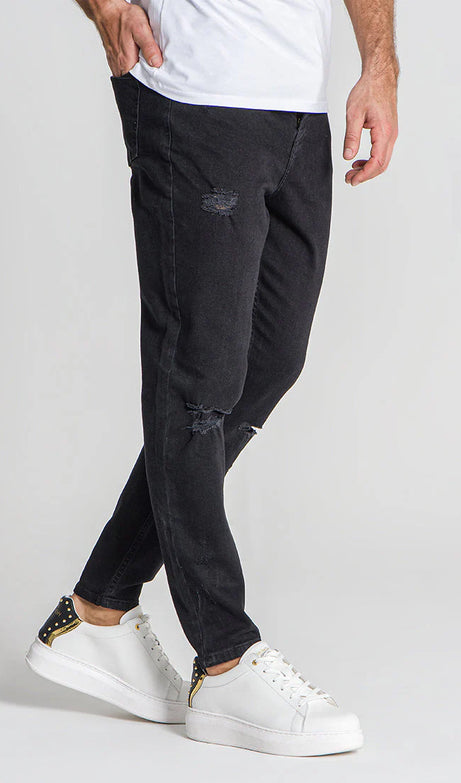 Black Ripped Carrot Leg Jeans