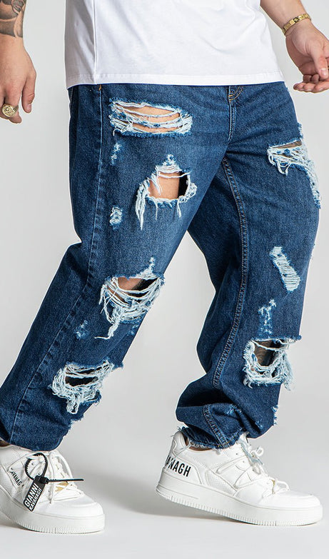 DARK BLUE ECHO BALLOON RIPPED JEANS - Drakkar shop