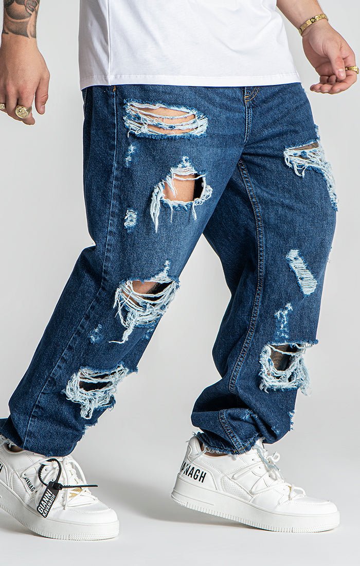 DARK BLUE ECHO BALLOON RIPPED JEANS - Drakkar shop