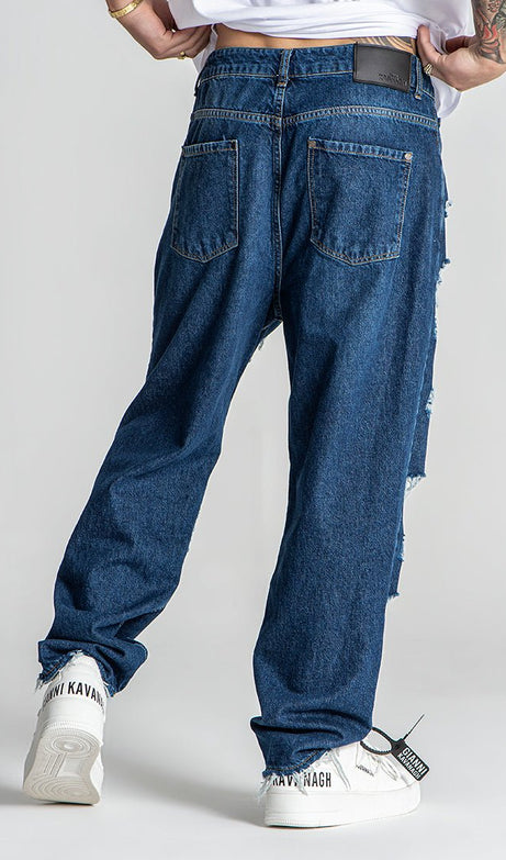 DARK BLUE ECHO BALLOON RIPPED JEANS - Drakkar shop