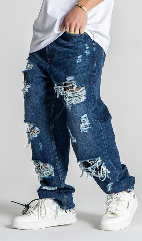 DARK BLUE ECHO BALLOON RIPPED JEANS - Drakkar shop