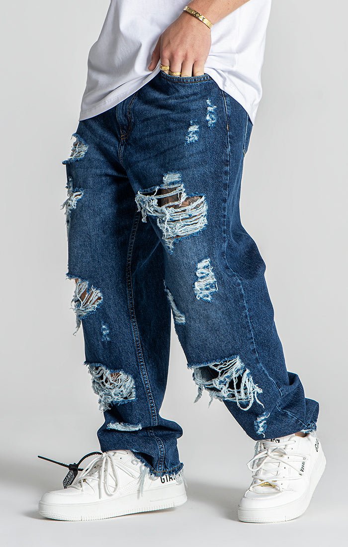 DARK BLUE ECHO BALLOON RIPPED JEANS - Drakkar shop