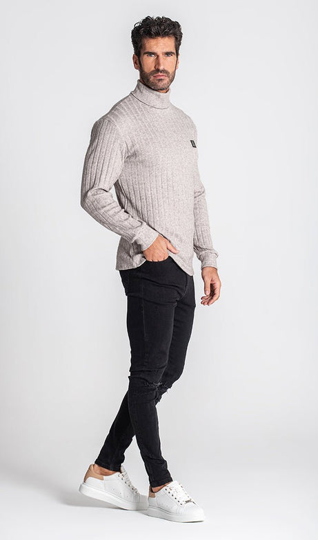 GREY RIBBED TURTLENECK - Drakkar shop