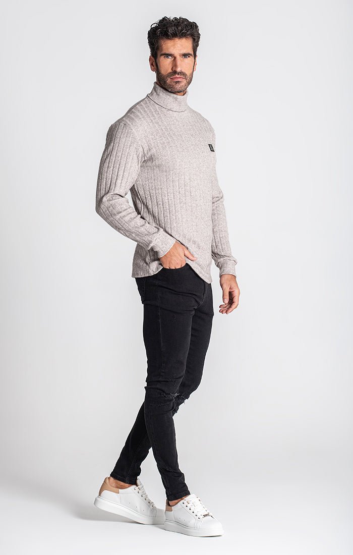 GREY RIBBED TURTLENECK - Drakkar shop