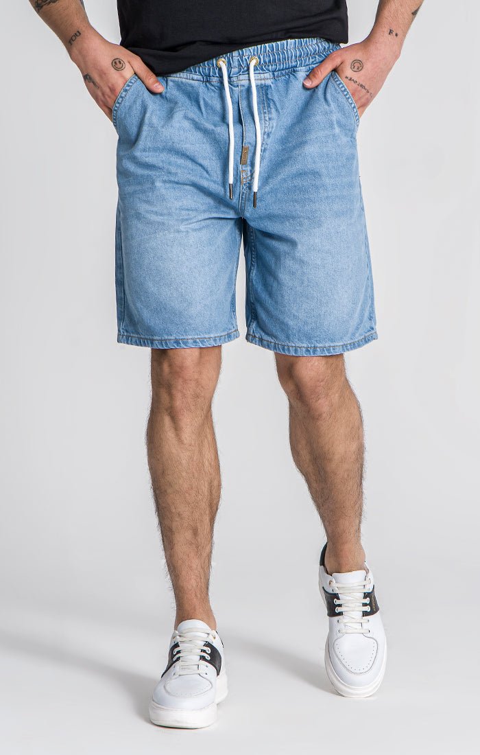 LIGHT BLUE ELASTIC WAIST SHORTS - Drakkar shop