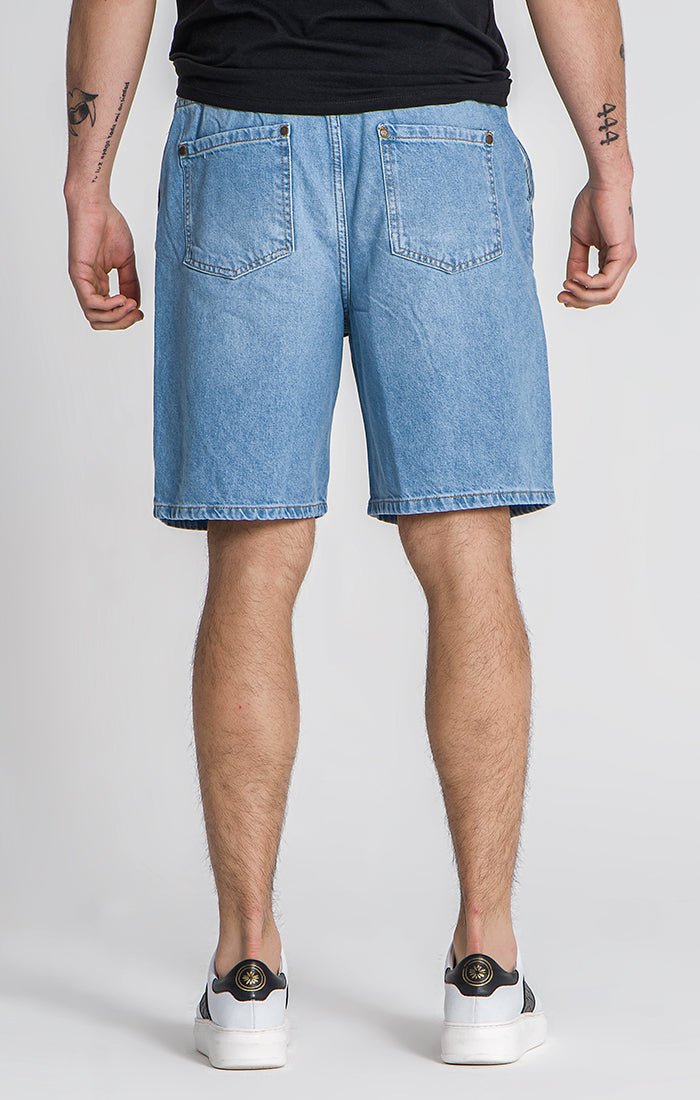 LIGHT BLUE ELASTIC WAIST SHORTS - Drakkar shop