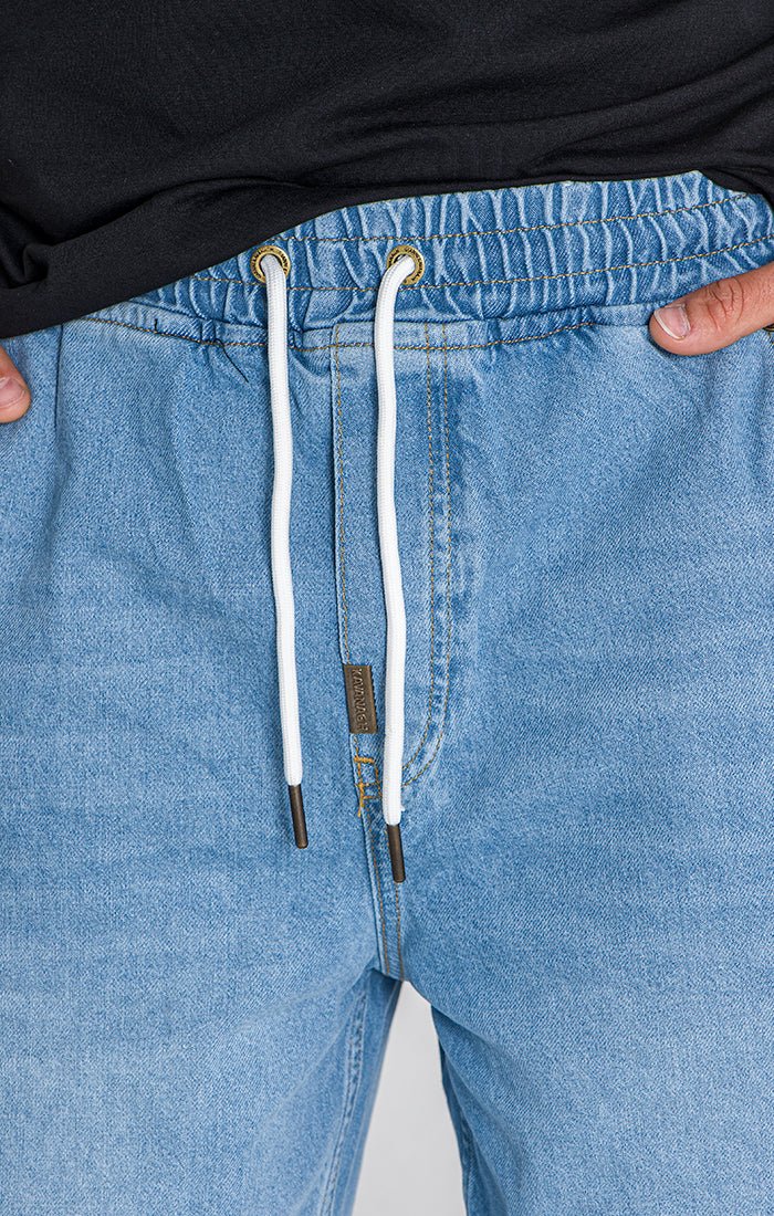 LIGHT BLUE ELASTIC WAIST SHORTS - Drakkar shop