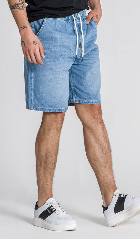 LIGHT BLUE ELASTIC WAIST SHORTS - Drakkar shop