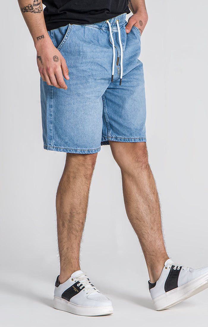 LIGHT BLUE ELASTIC WAIST SHORTS - Drakkar shop