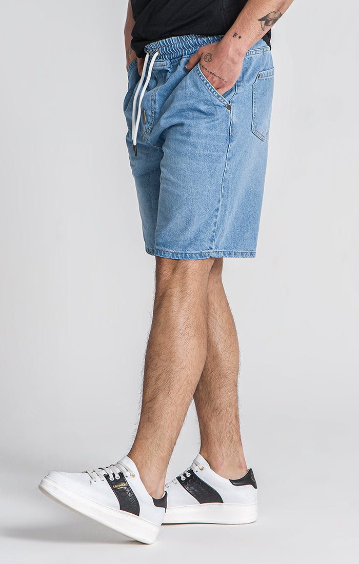 LIGHT BLUE ELASTIC WAIST SHORTS - Drakkar shop
