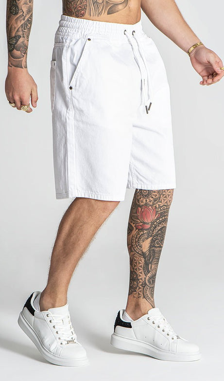 WHITE GK ELASTIC WAIST SHORTS - Drakkar shop