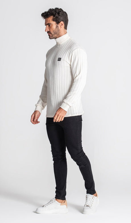 WHITE RIBBED TURTLENECK - Drakkar shop