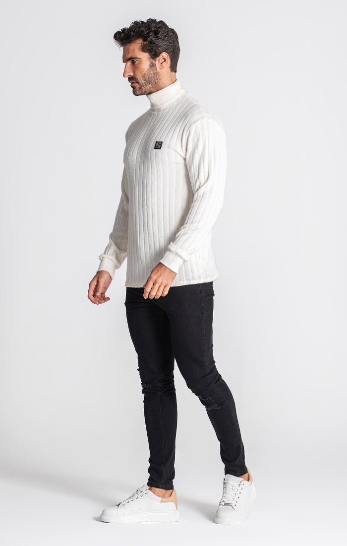 WHITE RIBBED TURTLENECK - Drakkar shop