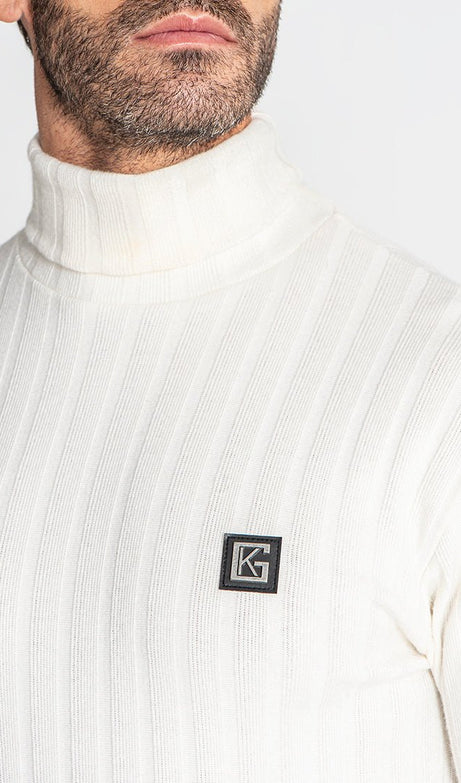 WHITE RIBBED TURTLENECK - Drakkar shop