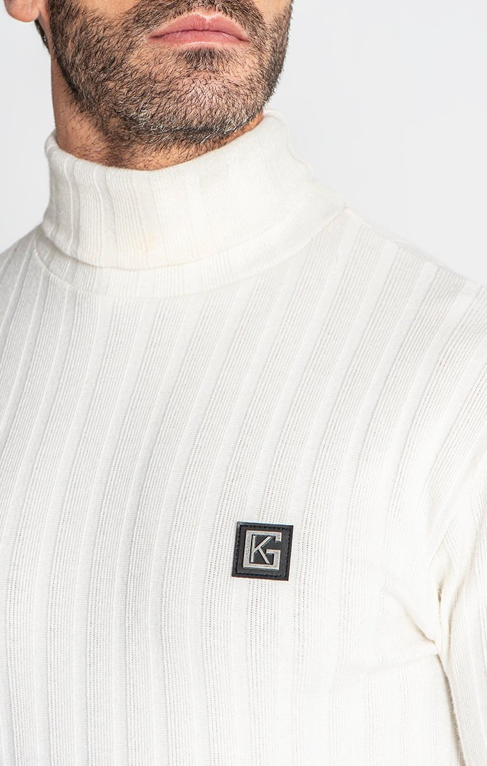 WHITE RIBBED TURTLENECK - Drakkar shop