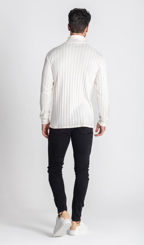 WHITE RIBBED TURTLENECK - Drakkar shop
