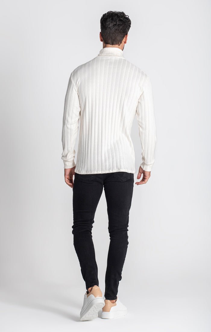 WHITE RIBBED TURTLENECK - Drakkar shop