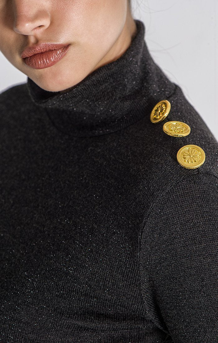 Black turtleneck with gold buttons best sale