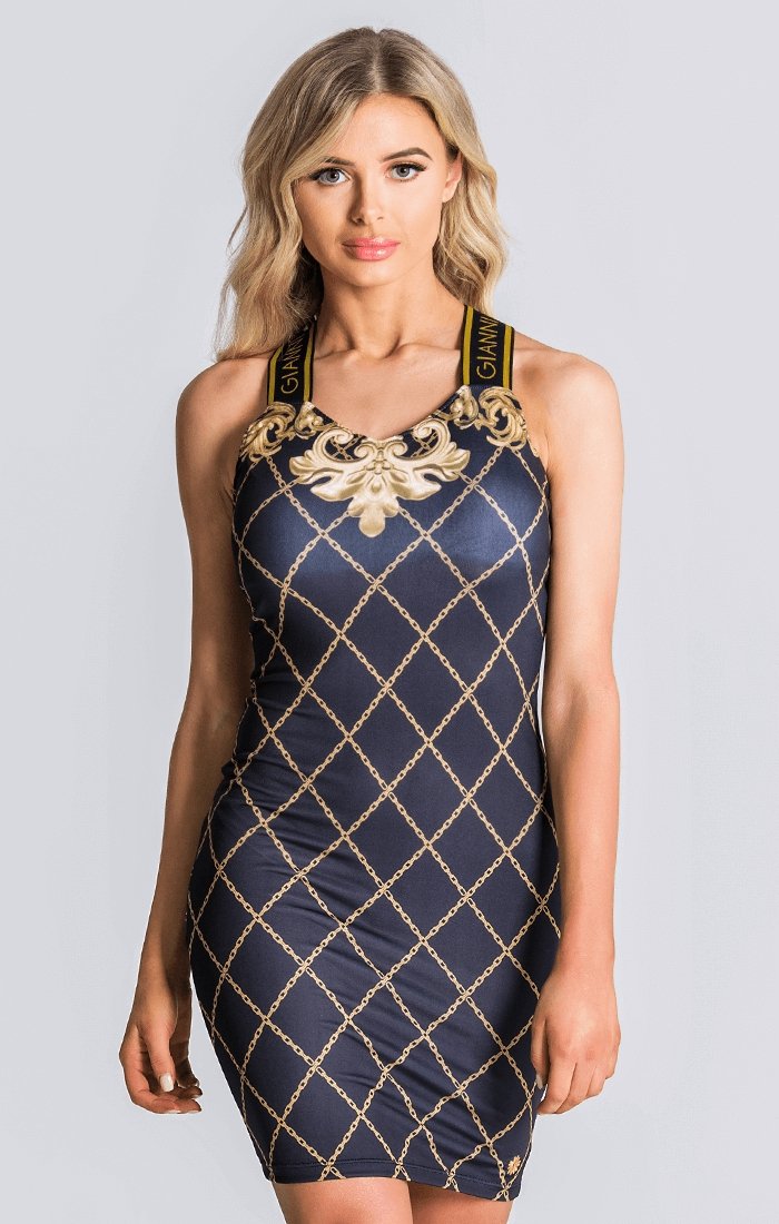 Black Gold Chain Dress With Wide Elastic Straps - Drakkar shop
