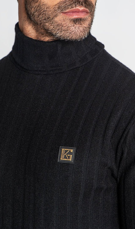 BLACK RIBBED TURTLENECK - Drakkar shop