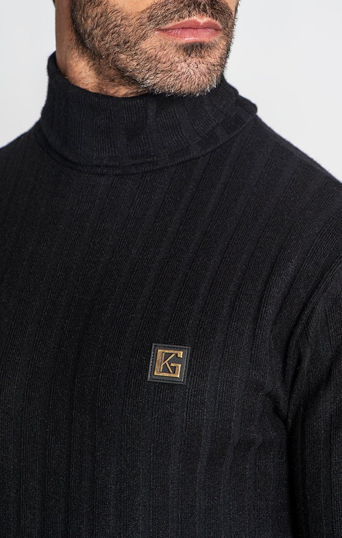 BLACK RIBBED TURTLENECK - Drakkar shop