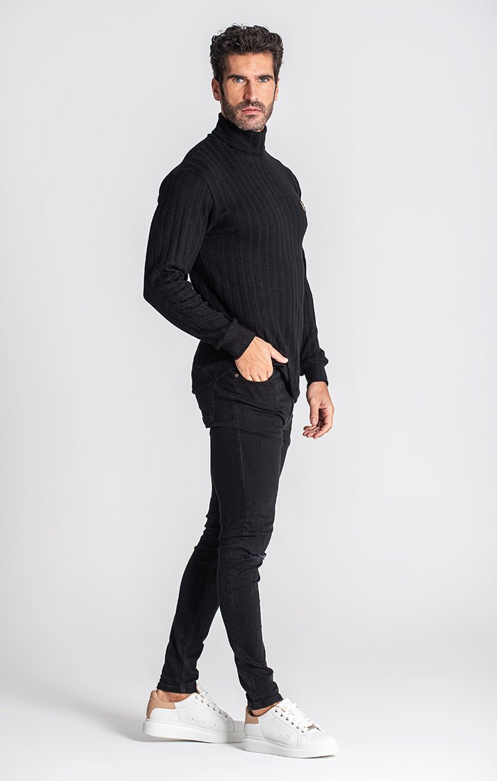 BLACK RIBBED TURTLENECK - Drakkar shop