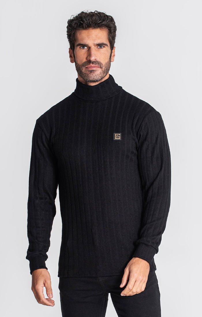 BLACK RIBBED TURTLENECK - Drakkar shop