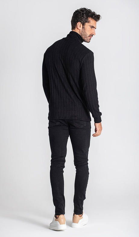 BLACK RIBBED TURTLENECK - Drakkar shop