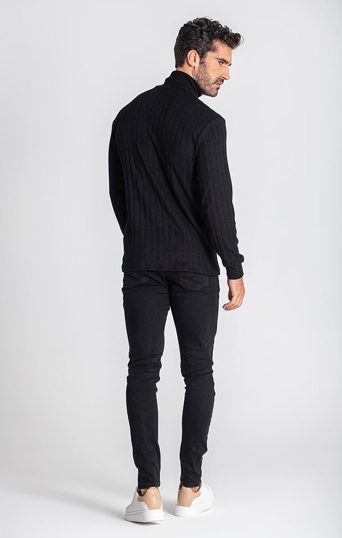 BLACK RIBBED TURTLENECK - Drakkar shop