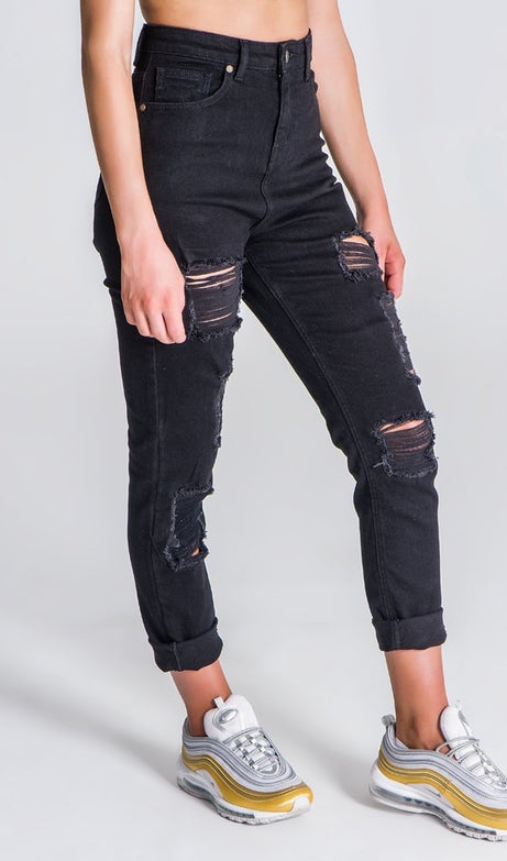 Black Ripped Mom Jeans - Drakkar shop