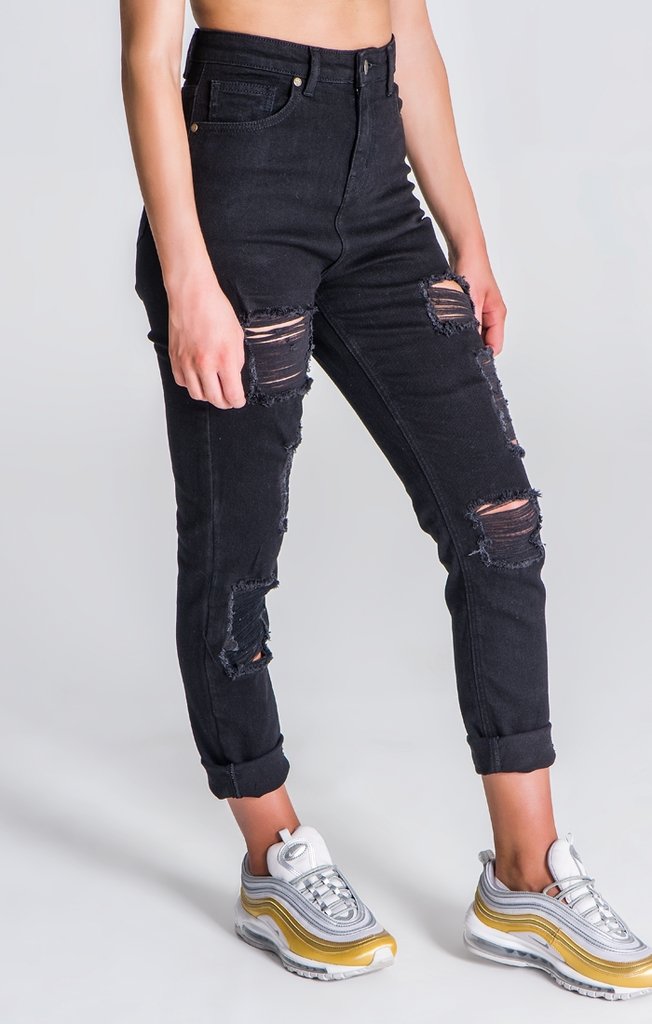 Black Ripped Mom Jeans - Drakkar shop