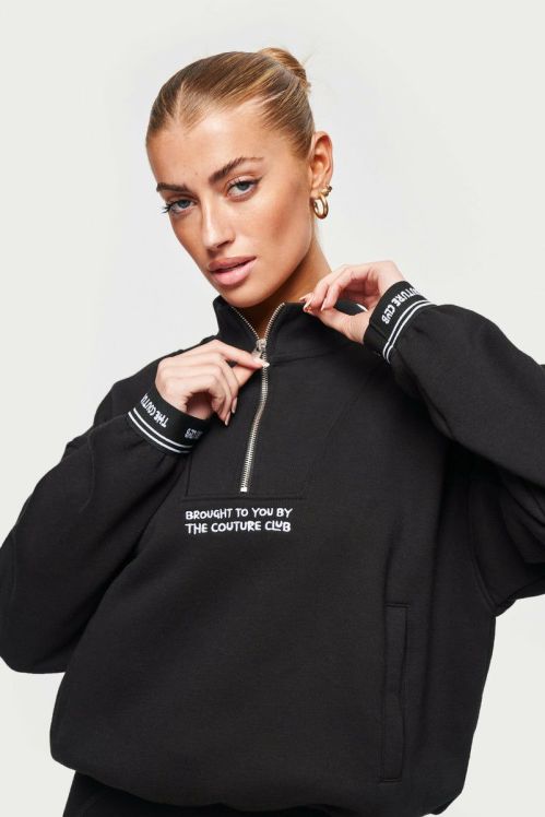 Branded Elastic Quarter Zip – Black - Drakkar shop