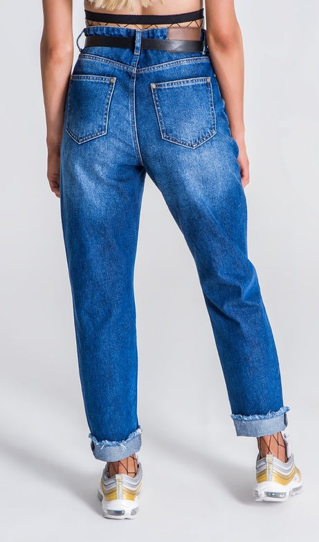 Dark Blue Ripped Mom Jeans - Drakkar shop