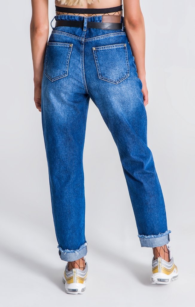 Dark Blue Ripped Mom Jeans - Drakkar shop