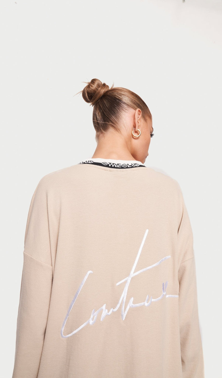 DEEP V NECK RIBBED LONG SLEEVE DRESS BEIGE - Drakkar shop