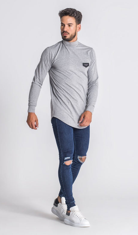 Grey Melange Core Turtleneck Long Sleeve Tee - Drakkar shop