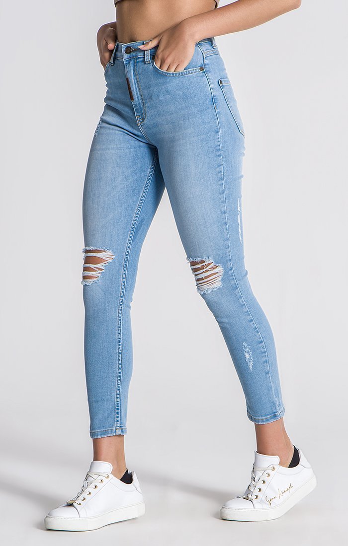 LIGHT BLUE CORE RIPPED JEANS - Drakkar shop