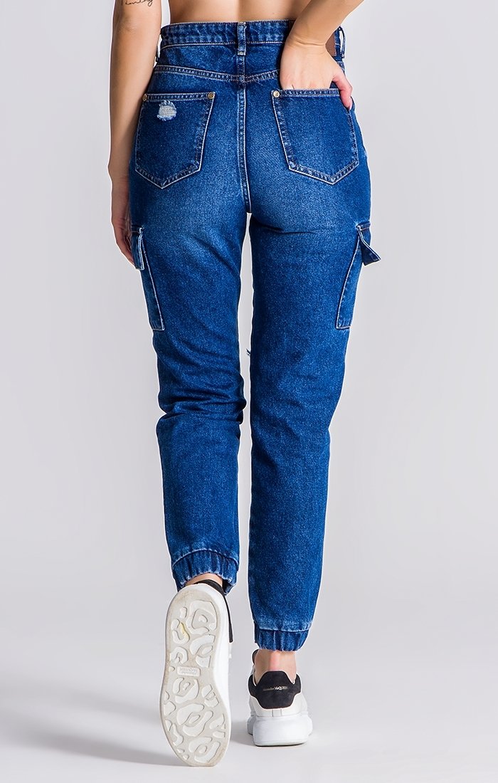 Medium Blue Ripped Cargo Jeans - Drakkar shop