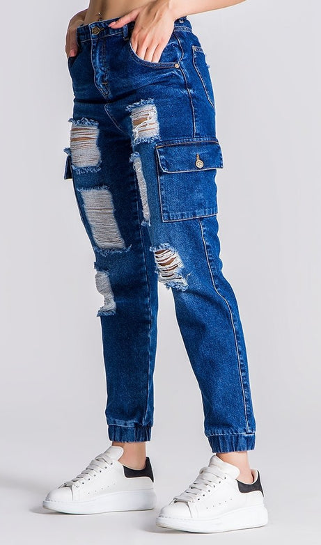 Medium Blue Ripped Cargo Jeans - Drakkar shop