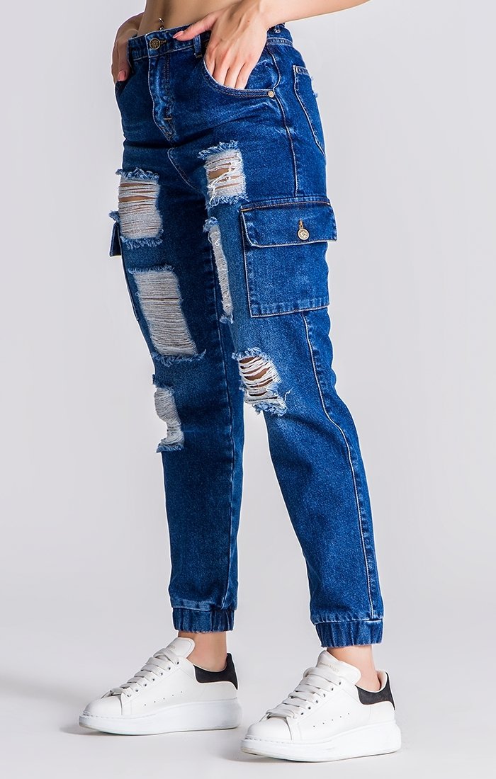 Medium Blue Ripped Cargo Jeans - Drakkar shop