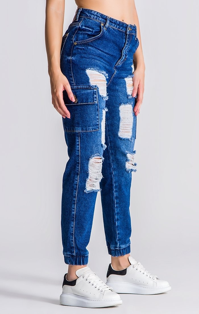Medium Blue Ripped Cargo Jeans - Drakkar shop