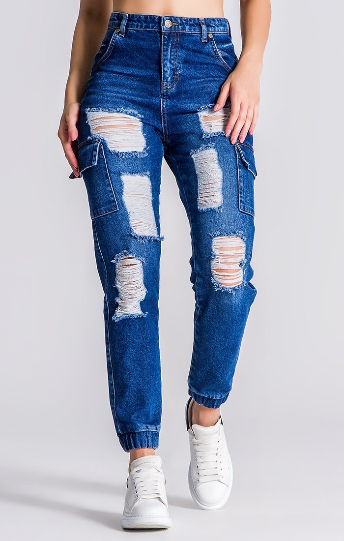 Medium Blue Ripped Cargo Jeans - Drakkar shop