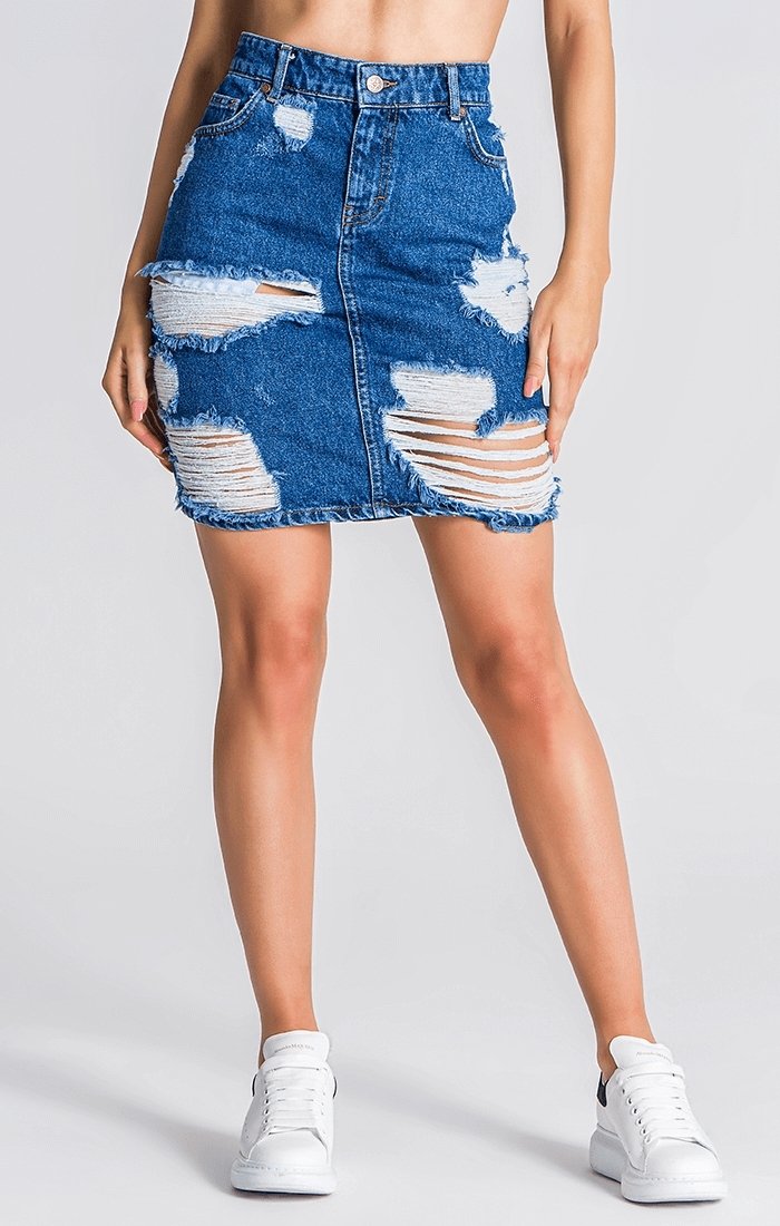 Medium Blue Ripped Denim Skirt - Drakkar shop