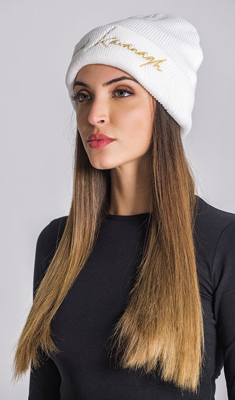 White Beanie with Gold GK Signature Logo/W - Drakkar shop