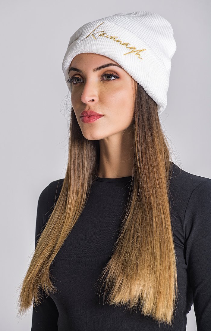 White Beanie with Gold GK Signature Logo/W - Drakkar shop